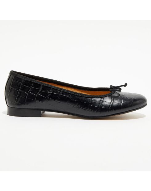Schwarze Lederballerinas Jeanne im Croc-Stil