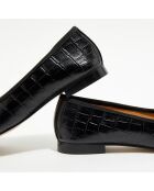 Schwarze Lederballerinas Jeanne im Croc-Stil