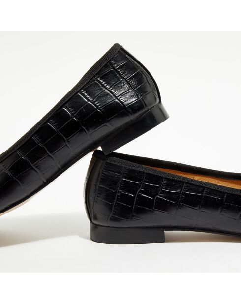 Schwarze Lederballerinas Jeanne im Croc-Stil