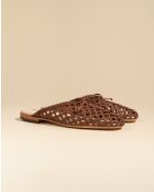 Mules plates tressé en cuir Lucian marron