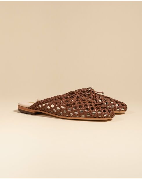 Mules plates tressé en cuir Lucian marron