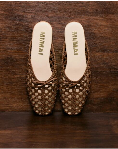 Mules plates tressé en cuir Lucian marron