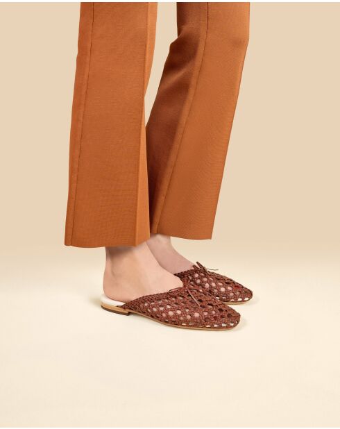Mules plates tressé en cuir Lucian marron
