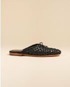 Mules plates tressé en cuir Lucian noires
