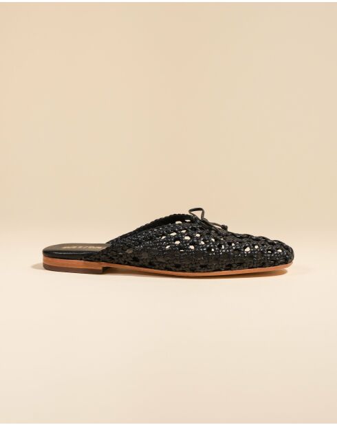 Mules plates tressé en cuir Lucian noires