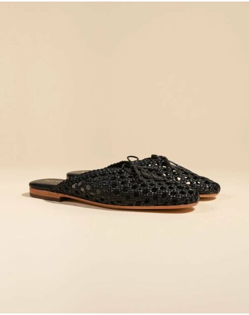 Mules plates tressé en cuir Lucian noires