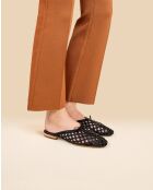 Mules plates tressé en cuir Lucian noires