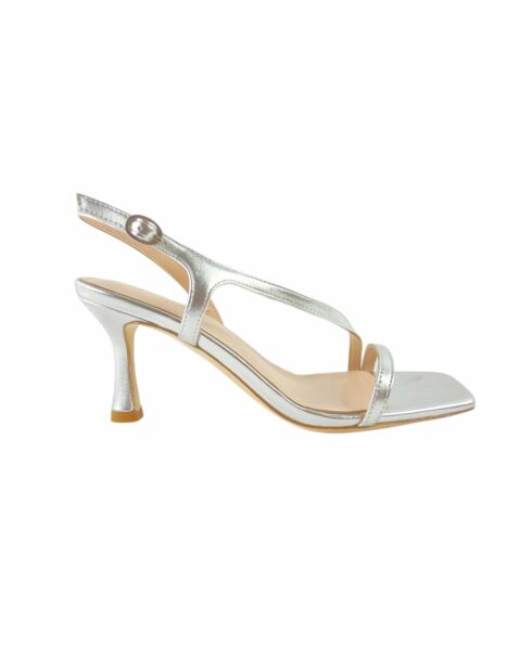 Sandales à talon en cuir Mira argentées - Talon 7cm