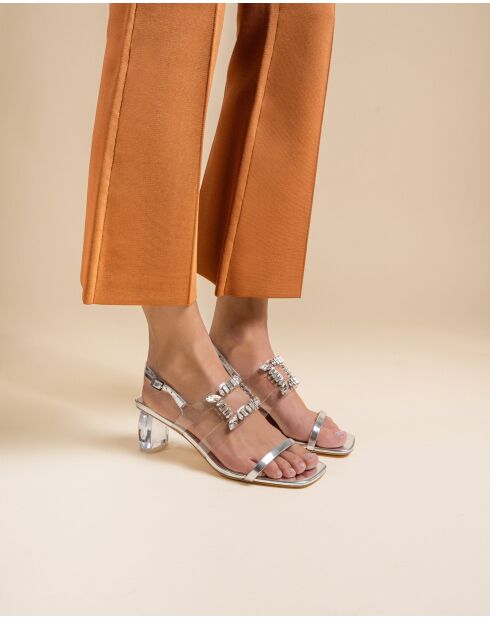 Sandales à talon en cuir Dixie argentées
