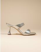 Sandales à talons en cuir Terry argentées