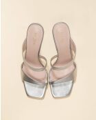 Sandales à talons en cuir Terry argentées