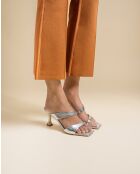 Sandales à talons en cuir Terry argentées