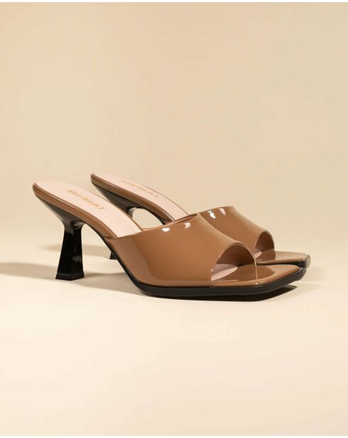 Mules à talon en cuir Joe nude