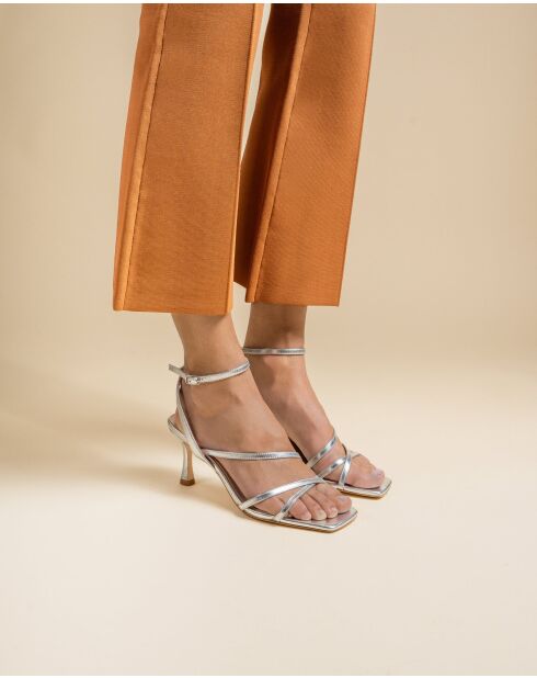 Sandales à talons en cuir Venice argentées