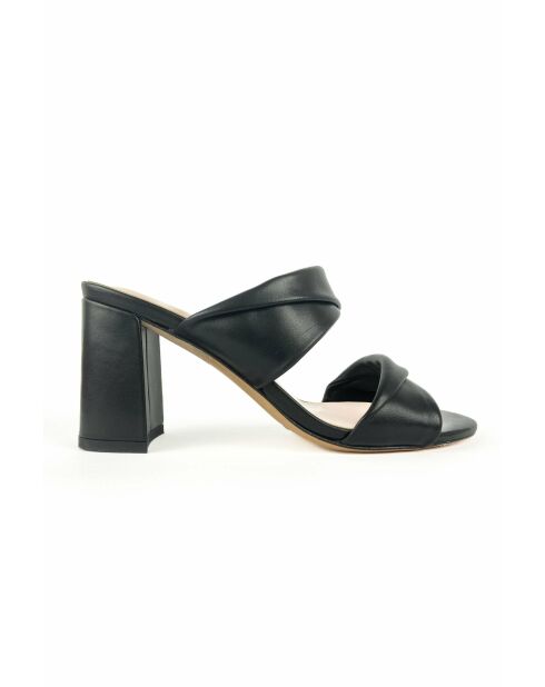 Elvy Pantoletten aus Leder mit Absatz, 7 cm, Schwarz