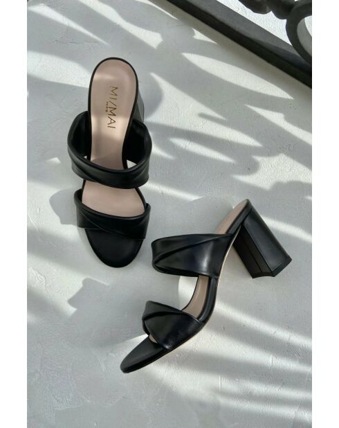 Elvy Pantoletten aus Leder mit Absatz, 7 cm, Schwarz