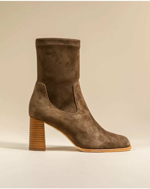 Bottines à talon en cuir Dahlia Kaki