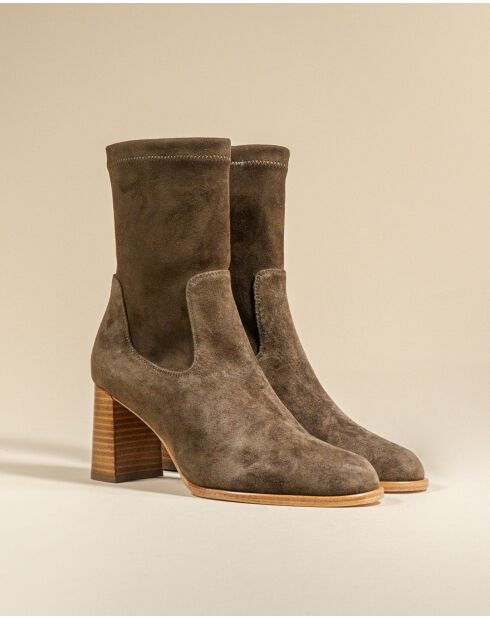 Bottines à talon en cuir Dahlia Kaki