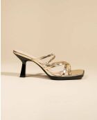 Mules à talon à brides et bout carré en cuir Misty dorées