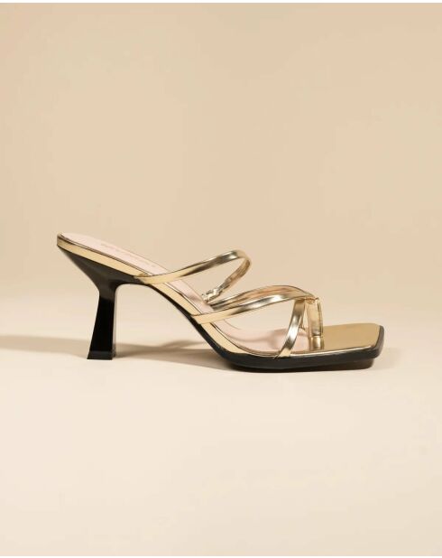 Mules à talon à brides et bout carré en cuir Misty dorées