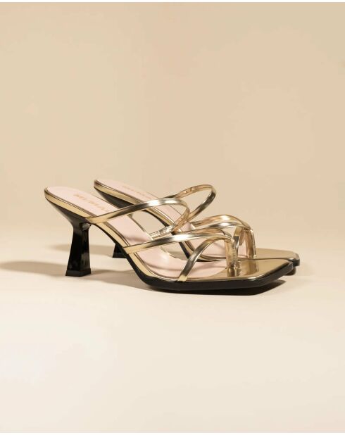 Mules à talon à brides et bout carré en cuir Misty dorées