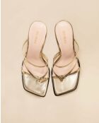 Mules à talon à brides et bout carré en cuir Misty dorées