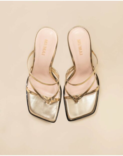 Mules à talon à brides et bout carré en cuir Misty dorées