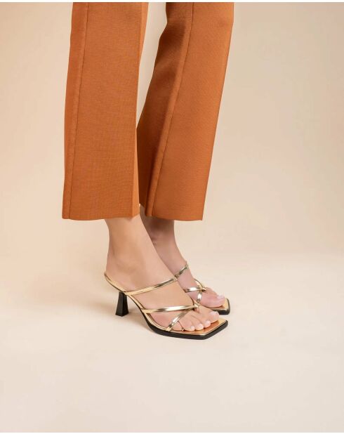 Mules à talon à brides et bout carré en cuir Misty dorées