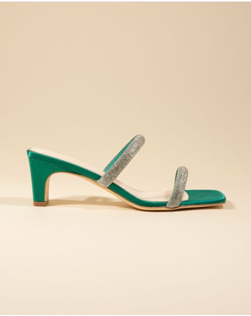 Mules à petit talon en cuir Babs vertes