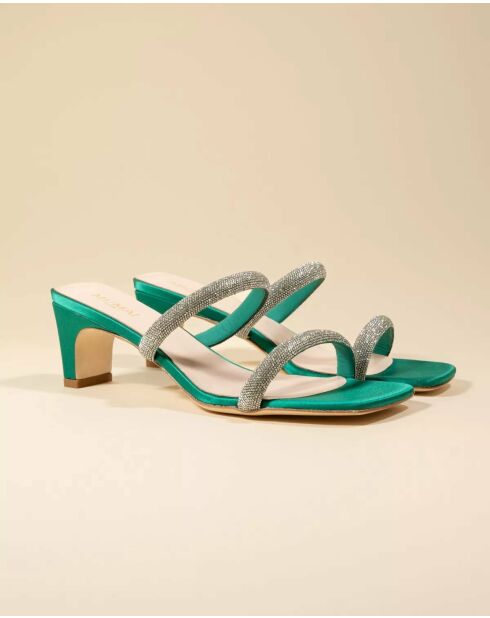 Mules à petit talon en cuir Babs vertes