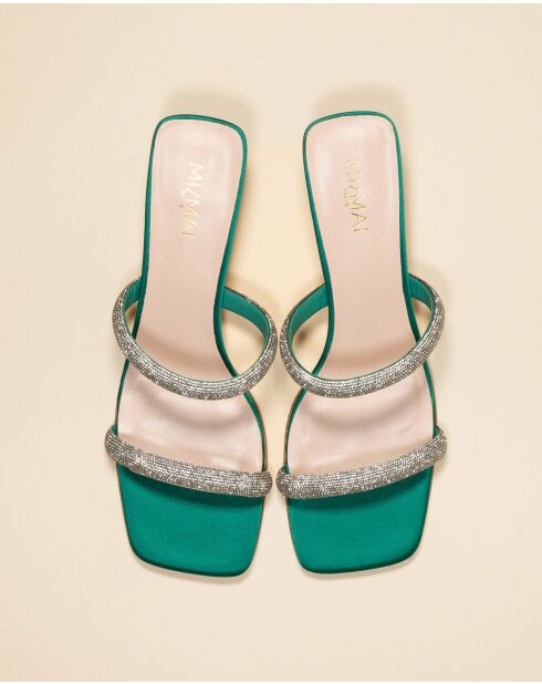 Mules à petit talon en cuir Babs vertes