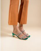 Mules à petit talon en cuir Babs vertes