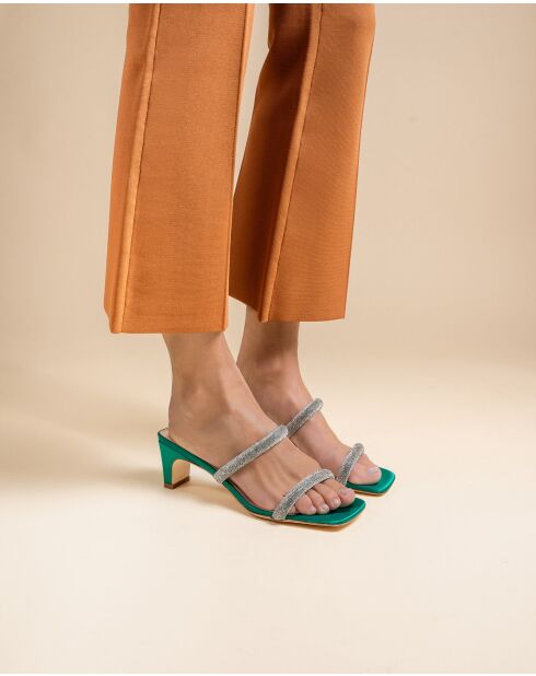 Mules à petit talon en cuir Babs vertes