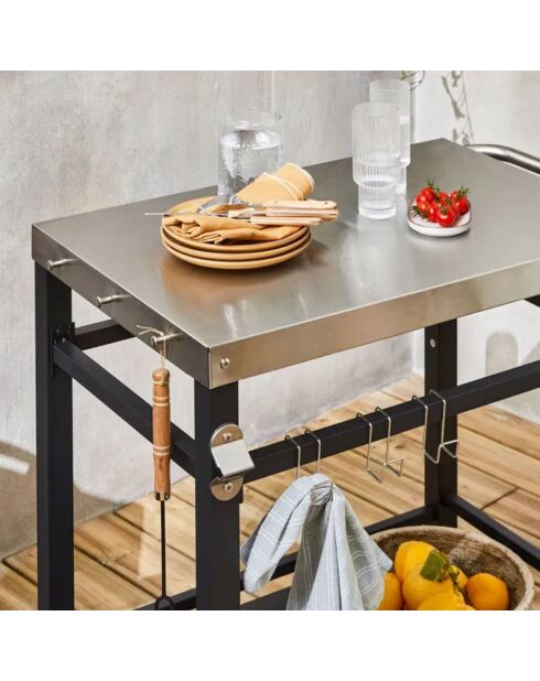 Desserte à barbecue 3 niveaux en acier avec 2 roues Elite gris/noir - 101x64x84 cm