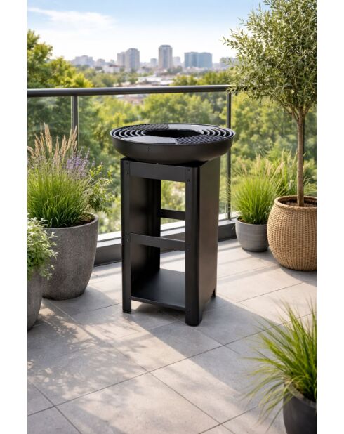 Elite schwarzer Barbecue-Grill mit Holzhalter - D.61 cm