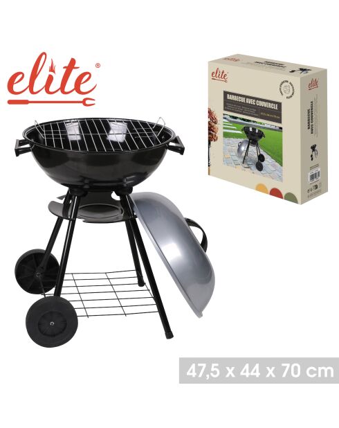 Barbecue avec couvercle Elite noir - 47,5x44x70 cm