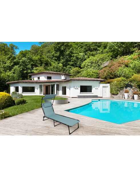 Bain de soleil avec parasol et coussin Le playa bleu et gris - 187x56x85cm