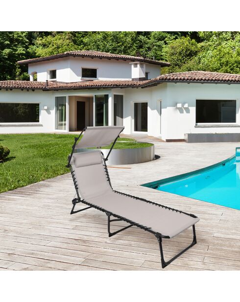 Bain de soleil avec parasol et coussin Le playa taupe et noir - 187x56x85cm