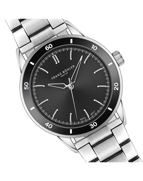 Reloj Katzensee de malla fina plateada/negra para hombre