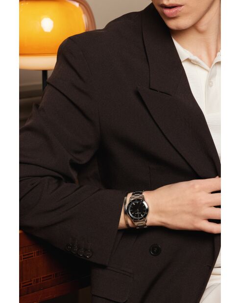 Reloj Katzensee de malla fina plateada/negra para hombre