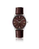 Reloj para hombre de piel lisa acolchado y cosido Lungern silver croco brown