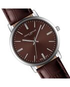 Reloj para hombre de piel lisa acolchado y cosido Lungern silver croco brown