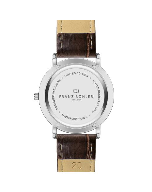 Reloj para hombre de piel lisa acolchado y cosido Lungern silver croco brown