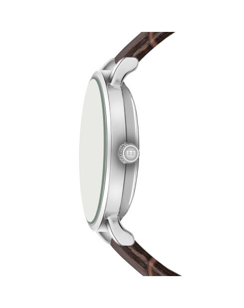 Reloj para hombre de piel lisa acolchado y cosido Lungern silver croco brown