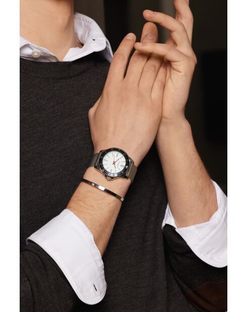 Reloj Walen de malla metálica negra/plateada para hombre