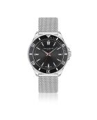 Reloj Hallwil de malla metálica plateada/negra para hombre