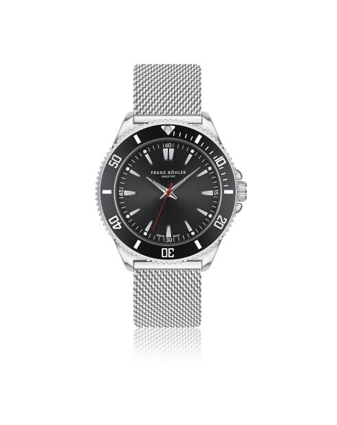 Reloj Hallwil de malla metálica plateada/negra para hombre