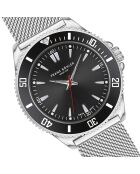 Reloj Hallwil de malla metálica plateada/negra para hombre