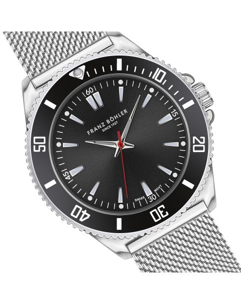 Reloj Hallwil de malla metálica plateada/negra para hombre