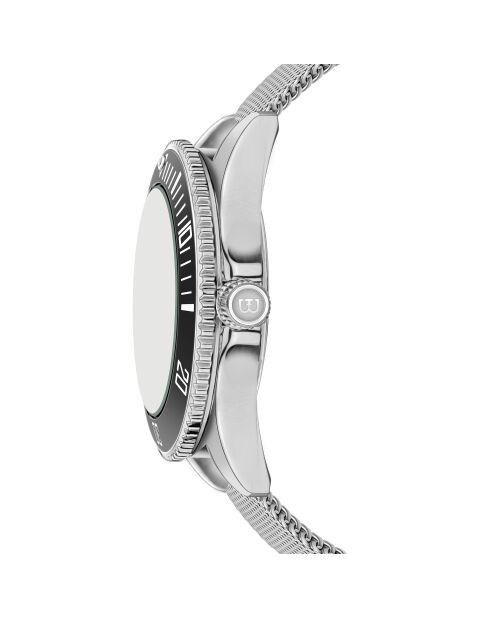 Reloj Hallwil de malla metálica plateada/negra para hombre